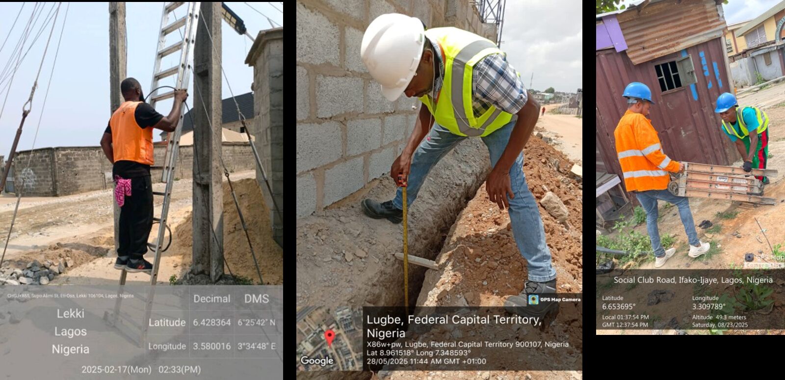 Technicians carrying out trenching, measurement and cable works